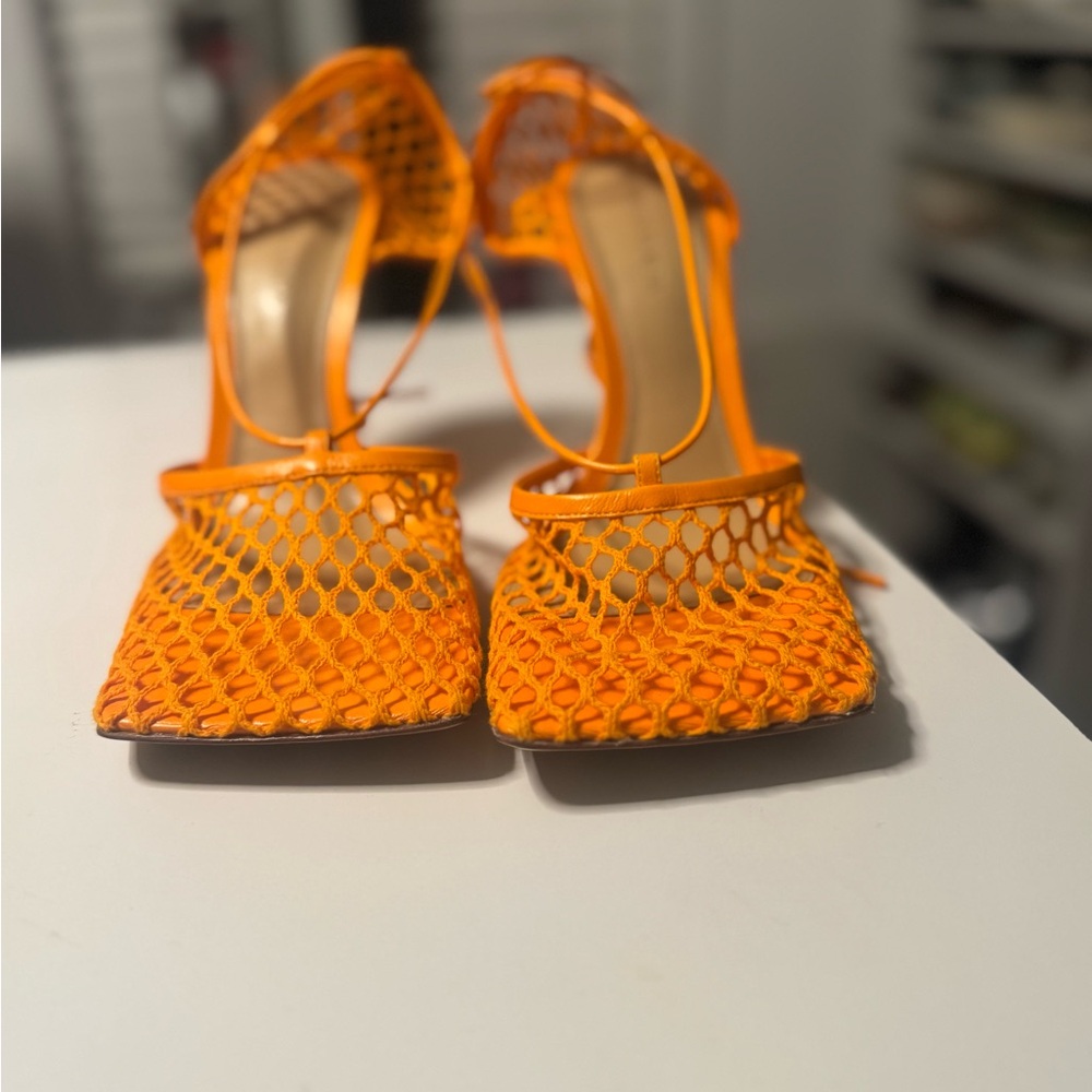 Bottega Veneta Orange Women's Mesh Heels